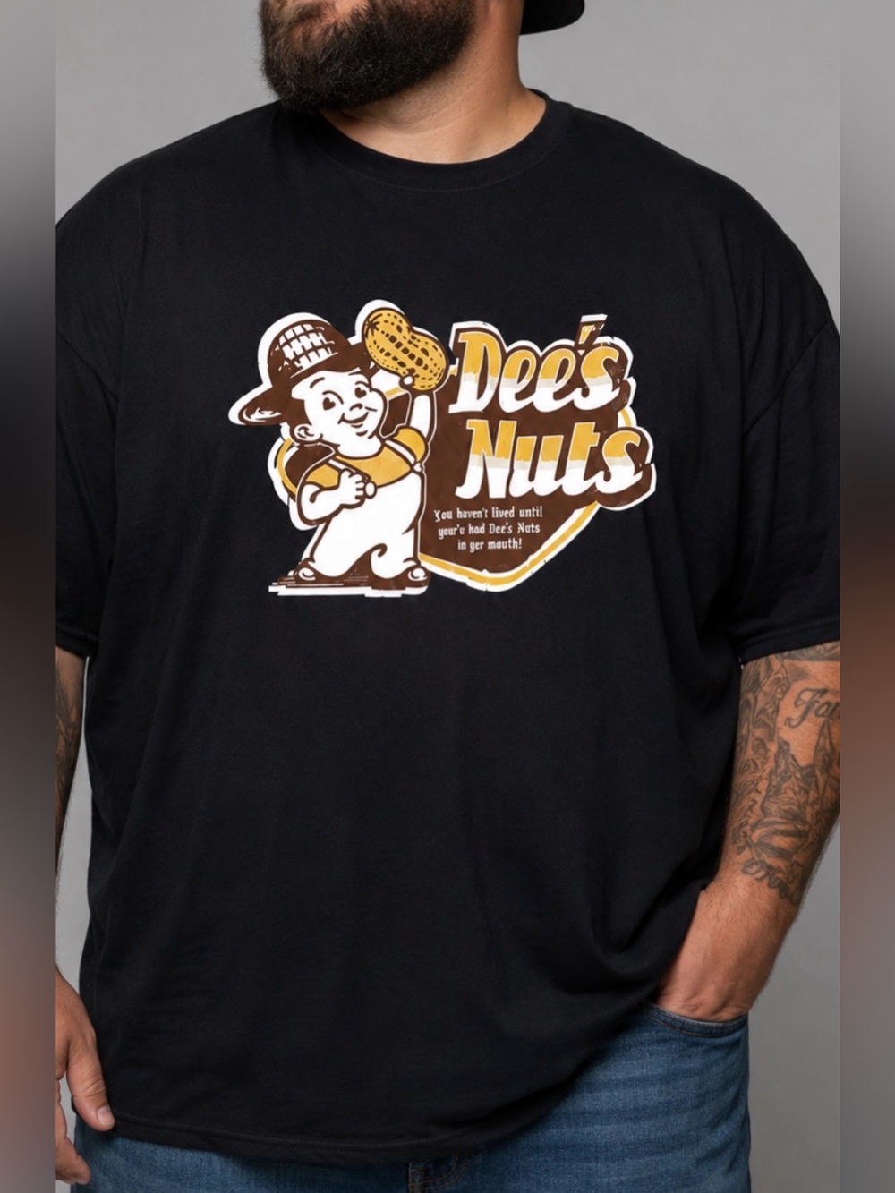 NWOT Funny “Dee’s Nuts” Graphic T-Shirt Men’s 2X Black 100% Cotton Novelty Tee